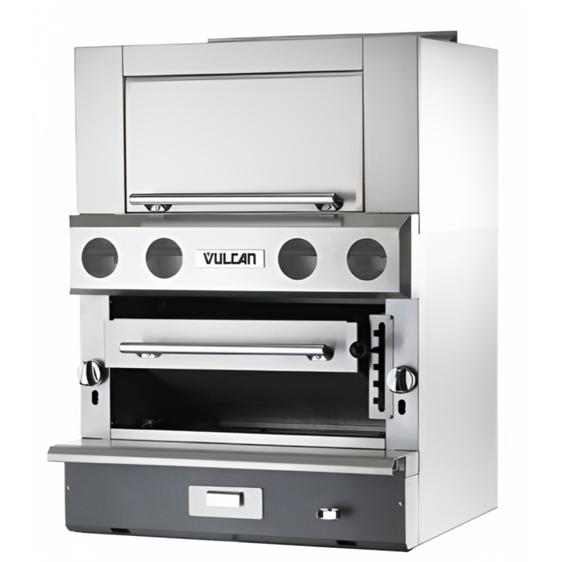 Vulcan VBB1F V Series Heavy Duty Upright Ceramic Radiant Natural Gas Broiler Modular (for Refrigerated Base Mount) w/ 3 Burners, Finishing Oven 36" - 105,000 BTU