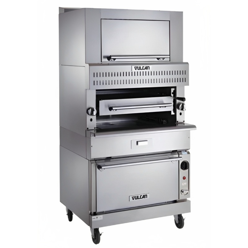 Vulcan VBB1SF V Series Heavy Duty Upright Ceramic Radiant Natural Gas Broiler w/ 3 Burners, Finishing Oven, and Standard Oven Base 36" - 155,000 BTU