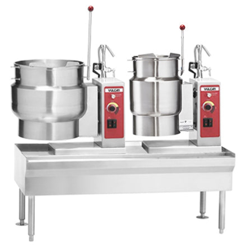 Vulcan VEKT64/126 Table 64"W with (1) 12 Gal. & (1) 16 Gal. Electric Tilting Kettle - 208v/3ph, 7.5 kW