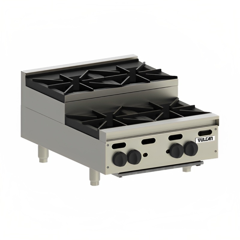 Vulcan VHP212U - Achiever Countertop Heavy Duty Step Up Gas Hotplate w/ 2 Open Burners 12" NG - 60,000 BTU