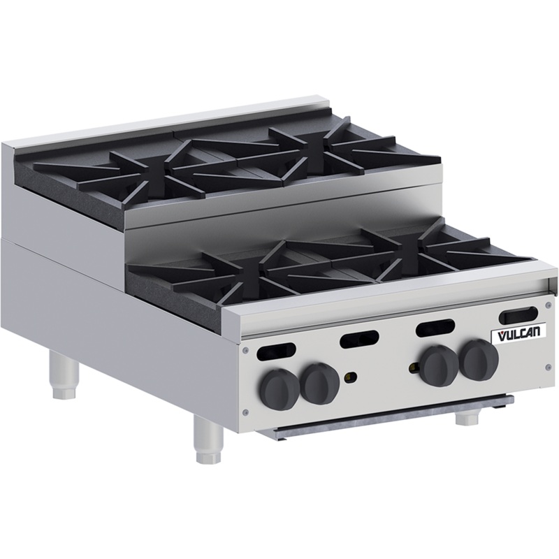 Vulcan VHP424U - Achiever Countertop Heavy Duty Step Up Gas Hotplate w/ 4 Open Burners 24" NG - 120,000 BTU