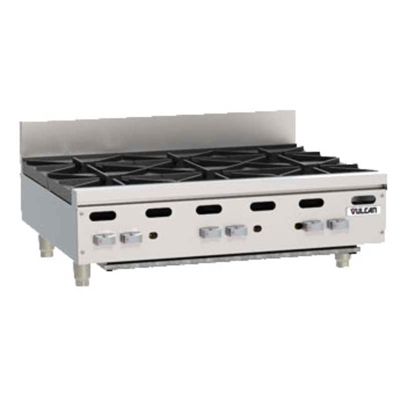 Vulcan VHP636 - Achiever Countertop Heavy Duty Gas Hotplate w/ 6 Open Burners 36" NG - 180,000 BTU