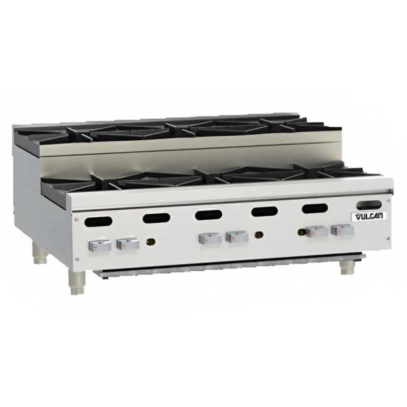 Vulcan VHP636U - Achiever Countertop Heavy Duty Step Up Gas Hotplate w/ 6 Open Burners 36" NG - 180,000 BTU