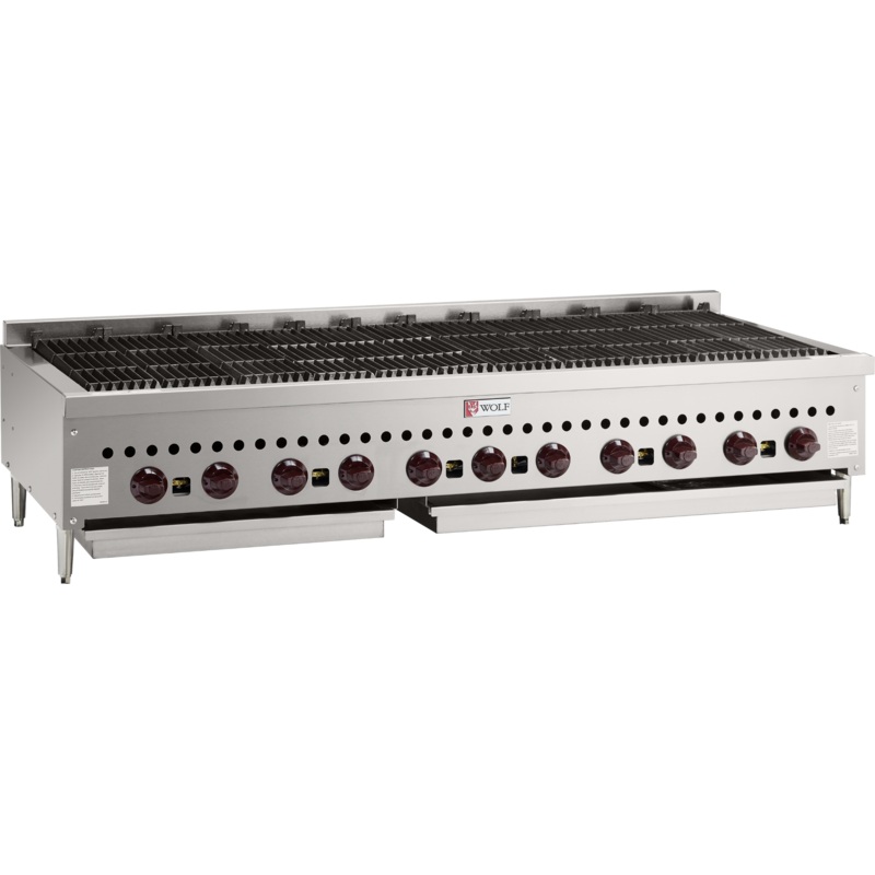 Wolf SCB60CN-1 - Countertop Low Profile Radiant Gas Charbroiler w/ 11 Burners 60" NG - 159,500 BTU