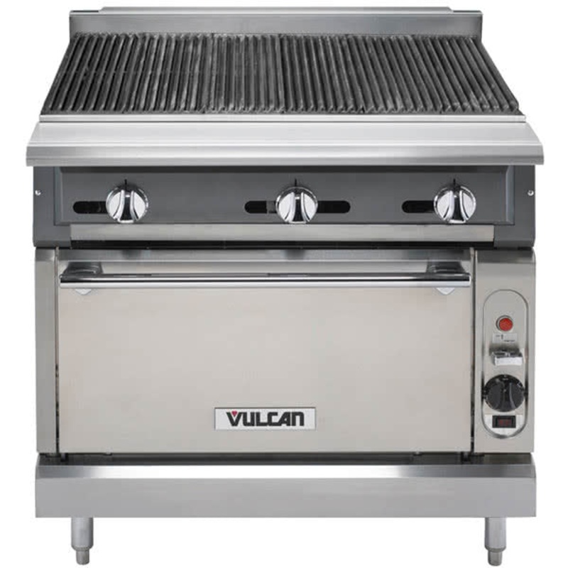 Vulcan VCBB36C V Series Heavy Duty Radiant Natural Gas Charbroiler w/ 6 Burners & Convection Oven Base 36" - 131,000 BTU