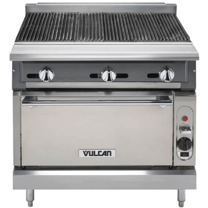 Vulcan VCBB36S V Series Heavy Duty Radiant Natural Gas Charbroiler w/ 6 Burners & Standard Oven Base 36" - 149,000 BTU